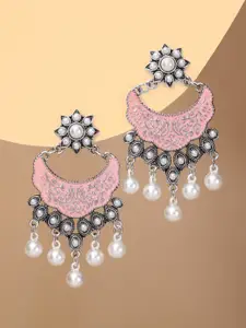 justpeachy Pink & Silver-Toned Crescent Shaped Drop Earrings