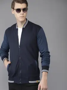 Campus Sutra Men Navy Blue Solid Bomber Jacket