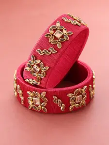 Priyaasi Set of 2 Maroon Gold-Plated Stone-Studded Handcrafted Bangles