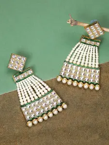 Priyaasi Green & White Gold-Plated Handcrafted Classic Drop Earrings