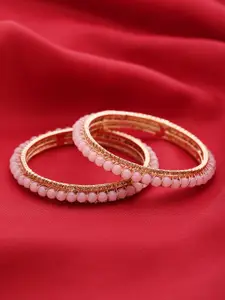 Priyaasi Set of 2 Pink Gold-Plated Stone-Studded Beaded Handcrafted Bangles