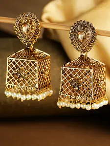 Priyaasi Antique Gold-Plated Handcrafted Geometric Jhumkas