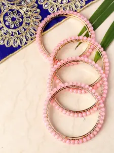 Priyaasi Set of 4 Pink Gold-Plated Beaded Handcrafted Bangles