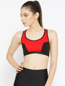 Lady Lyka Red & Black Colourblocked Non-Wired Non Padded Sports Bra RACER-SPORT