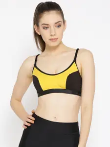 Lady Lyka Yellow & Black Colourblocked Non-Wired Non Padded Sports Bra ACTIVE-SPORT