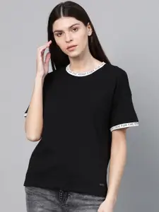 Roadster Women Black Solid Round Neck T-shirt