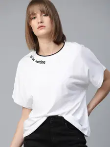 Roadster Women White Solid Round Neck Pure Cotton T-shirt