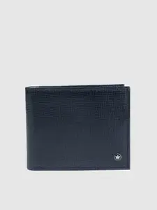 Louis Philippe Men Navy Blue Textured Two Fold Leather Wallet