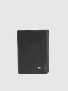 Louis Philippe Men Black Solid Three Fold Leather Wallet