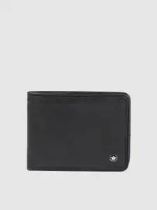 Louis Philippe Men Black Solid Two Fold Leather Wallet