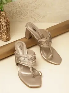 Anouk Women Bronze-Toned Solid Block Heels