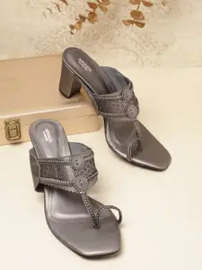 Anouk Women Gunmetal-Toned Solid Block Heels