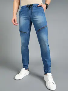 Urbano Fashion Men Blue Slim Fit Mid-Rise Clean Look Jogger Jeans with Zip Detail