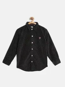 Palm Tree Infant Boys Black Regular Fit Polka Dot Print Corduroy Pure Cotton Casual Shirt