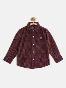 Palm Tree Infant Boys Burgundy Regular Fit Polka Dot Corduroy Pure Cotton Casual Shirt