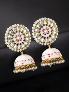 Peora White & Gold-Toned Dome Shaped Jhumkas
