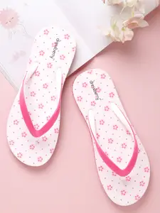 DressBerry Women Pink & White Floral Print Thong Flip-Flops