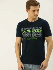 Flying Machine Men Navy Blue Printed Slim Fit Round Neck T-shirt