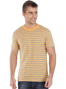 Jockey Men Orange & Grey Melange Striped T-shirt