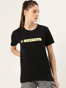 YOLOCLAN Women Black Printed Detail Round Neck T-shirt