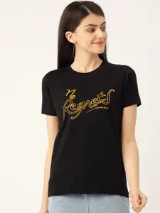 YOLOCLAN Women Black & Yellow Printed Round Neck T-shirt