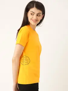 YOLOCLAN Women Yellow Solid Round Neck T-shirt