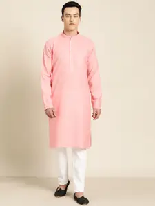 SOJANYA Men Pink Solid Straight Kurta