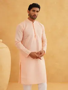 SOJANYA Men Peach-Coloured Embroidered Straight Kurta