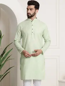 SOJANYA Men Green Dobby Checked Straight Kurta