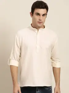 SOJANYA Men Cream-Coloured Solid Straight Kurta