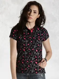 Roadster Slim Fit Printed Polo Pure Cotton T-shirt