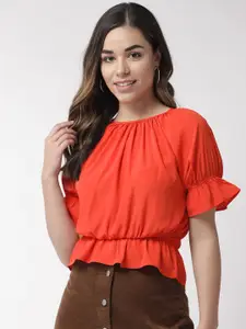 Sera Women Orange Solid Cinched Waist Top