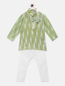 Ridokidz Boys Green & White Printed Kurta with Pyjamas