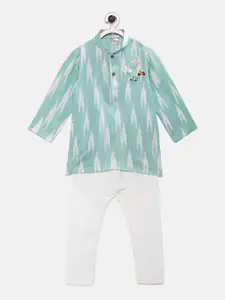 Ridokidz Boys Sea Green & White Printed Kurta with Pyjamas