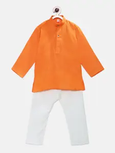 Ridokidz Boys Orange & White Solid Kurta with Pyjamas