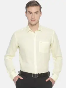 Linen Club Men Yellow Regular Fit Solid Sustainable Formal Shirt