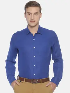 Linen Club Men Blue Regular Fit Solid Sustainable Formal Shirt