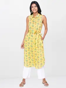 Global Desi Women Yellow & Green Printed Straight Kurta