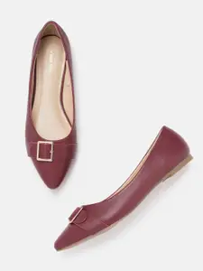 Allen Solly Women Burgundy Solid Leather Ballerinas