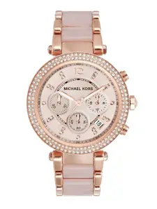 Michael Kors Women Chronograph Dusty Pink Stone-Studded Dial Watch 5896I