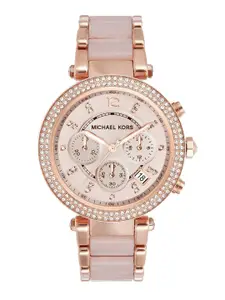 Michael Kors Women Chronograph Dusty Pink Stone-Studded Dial Watch 5896I