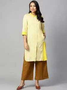 W Women Yellow & White Striped Pathani Kurta