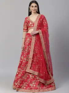 Readiprint Fashions Red & Golden Semi-Stitched Lehenga & Unstitched Choli with Dupatta
