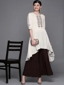 Biba Women Off-White Embroidered Yoke Design A-Line Kurta