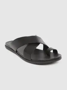 Clarks Men Black Solid Leather One Toe Comfort Sandals