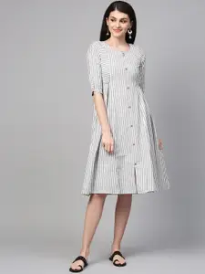 AURELIA Women Grey & White Striped A-Line Dress