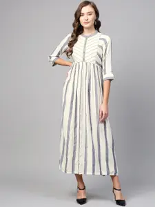 AURELIA Women Off-White & Navy Blue Striped Maxi Dress