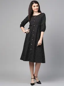 AURELIA Women Black & White Striped A-Line Dress