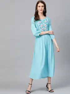 AURELIA Women Blue Yoke Design Maxi Dress