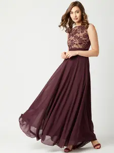 Miss Chase Burgundy Lace Insert Maxi Dress